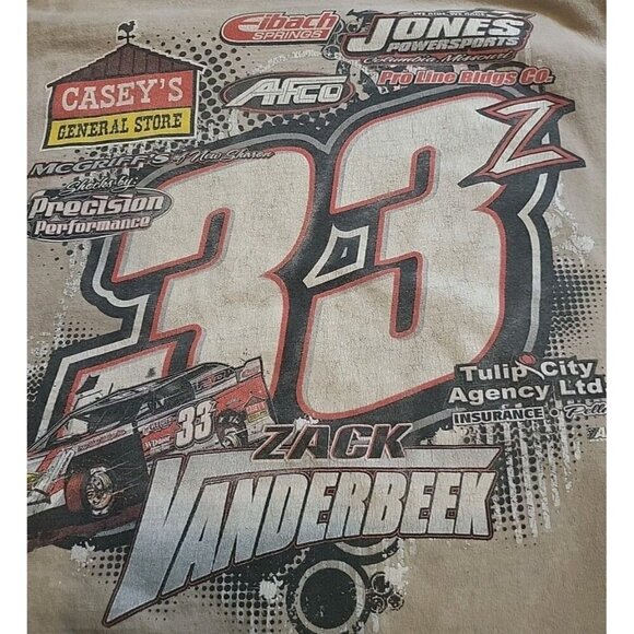 Zack VanderBeek T Shirt USMT Gildan XL Brown Mens 33 Racing Caseys Sunoco - Picture 8 of 8